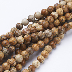 Perles en pierres gemme, image naturelle jaspe, ronde, environ 6 mm de diamètre, trou: environ 0.8 mm, 15~16 pouce