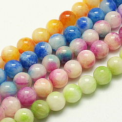 Natural White Jade Beads Strands, Dyed, Round, Mixed Color, 8mm, Hole: 1mm, about 50pcs/strand, 16 inch