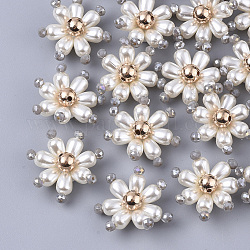 ABS Kunststoffimitation Perle Cabochons, Cluster-Perlen, mit Glasperlen und CCB-Perlen, Vlies, Blume, Grau, 22~24x8~10 mm