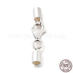 925 Sterling Silver Lobster Claw Clasps, with Cord Ends and 925 Stamp, Silver, 22mm, Inner Diameter: 2.5mm
