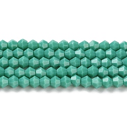 Opake einfarbige Nachahmung Jade Glasperlen Stränge, facettiert, Doppelkegel, hell meergrün, 4x4 mm, Bohrung: 0.8 mm, ca. 87~98 Stk. / Strang, 12.76~14.61 Zoll (32.4~37.1 cm)