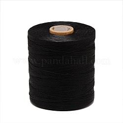 Waxed Polyester Cord, Black, 1x0.5mm, about 743.66 Yards(680m)/Roll
