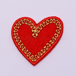 Tela de bordado computarizada para planchar / coser parches, accesorios de vestuario, apliques, corazón, rojo, 30x31x1.5mm