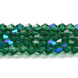 Прозрачные стеклянные бусины гальваническим пряди, с покрытием AB цвета, граненые, двухконусные, зелено-синие, 2 мм, около 162~185 шт / нитка, 12.76~14.61 дюйм (32.4~37.1 см)