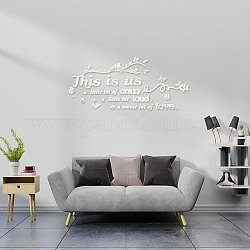 Benutzerdefinierte Acryl-Wandaufkleber, für zu Hause Wohnzimmer Schlafzimmer Dekoration, Wort, Silber, 750x200 mm