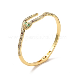 Bracelet manchette ouvert serpent zircone cubique, véritables bijoux en laiton plaqué 18k or véritable pour femmes, verte, diamètre intérieur: 2x2-1/4 pouce (5x5.8 cm)