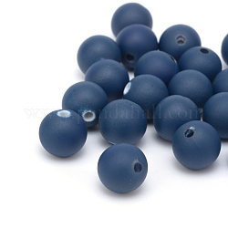 Perles acryliques laquées, de Style caoutchouté, ronde, bleu de Prusse, 10x9.5mm, Trou: 2mm, environ 950 pcs/500 g