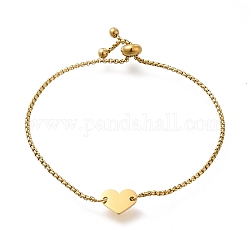 304 bracciale scorrevole a catena in acciaio inossidabile, bracciali a maglie vuote a cuore per donna, oro, 9-3/4 pollice (24.6 cm)