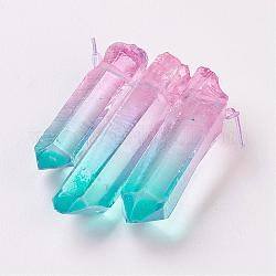 Natürliche Quarzkristall spitze Anhänger, gefärbt, Farbig, 26~50x5~10x5~10 mm, Bohrung: 1 mm, 3 Stück / Set