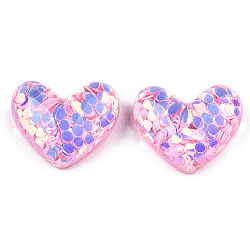 Cabochons acryliques, avec des paillettes scintillantes, cœur, rose, 19.5x24x9mm