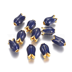 Alloy Enamel Beads, Flower, Blue, Golden, 11x7mm, Hole: 1.8mm, Inner Diameter: 3.5mm