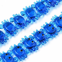 Hilos de abalorios de murano hechos a mano, cangrejo, azul, 15.5x22x7mm, agujero: 1.2 mm, aproximamente 35 pcs / cadena, 19.29~20.47 pulgada (49~52 cm)