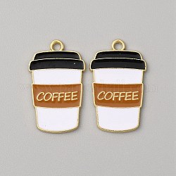 Pendentifs d'émail en alliage, or, tasse à café avec charme de mot café, Pérou, 30x18x1.5mm, Trou: 2.2mm