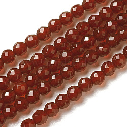 Природного сердолика нитей бисера, граненые, круглые, красные, 4x3.5~4 мм, отверстие : 0.4 мм, около 97~110 шт / нитка, 15~16 дюйм (40~40.7 см)