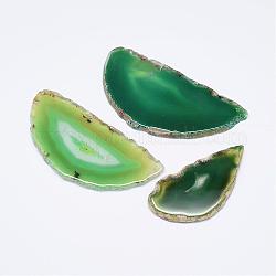 Gros pendentifs tranche en agate naturelle, teinte, verte, 50~110x27~60x5~10mm, Trou: 2mm, environ 20~40 pcs / kg