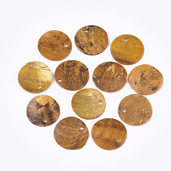 Sprühfarbe natürliche Akoya Muschel Anhänger, Perlmutt Muschel Anhänger, Flachrund, Peru, 15x1~3 mm, Bohrung: 1.1~1.5 mm