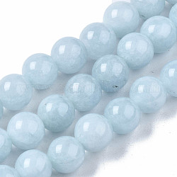 Naturchalcedon Perlenstränge, Nachahmung Aquamarin, gefärbt und erhitzt, Runde, 8~9 mm, Bohrung: 1 mm, ca. 45~48 Stk. / Strang, 15.7 Zoll