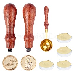 Craspire DIY Letter Seal Kits, mit Messingwachs-Siegelstempel und Holzgriff-Sets, Kerzen- und Siegelstempelwachslöffel, golden, Stempel: 90 mm, 2 Stück / Set