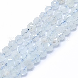 Chapelets de perles en aigue-marine naturelle, facette, ronde, 6mm, Trou: 0.8mm, Environ 59 pcs/chapelet, 15.55 pouce (39.5 cm)