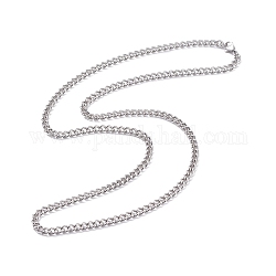 男性女性のための304つのステンレス鋼の縁石のチェーンのネックレス  ステンレス鋼色  24.02インチ（61cm）