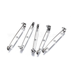 201 Stainless Steel Brooch Pin Back Safety Catch Bar Pins, with 2 Holes, Stainless Steel Color, 46x4.5x6mm, Hole: 2mm, Pin: 0.5mm