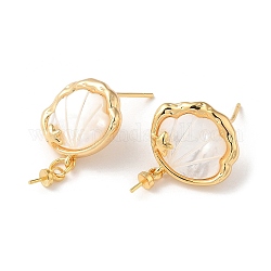 Accessoires de boucles d'oreilles en laiton, avec attaches pour perles semi-percées, forme coquille, véritable 18k plaqué or, 23x15mm, pin: 0.5~0.6 mm