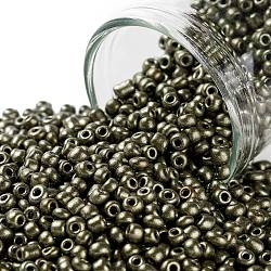 12/0 Glass Seed Beads, Metallic Colours Style, Round, Dark Olive Green, 12/0, 2mm, Hole: 1mm, about 6666pcs/100g