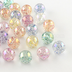 Perles rondes en acrylique transparent de couleur AB, avec de la poudre colorée de paillettes, couleur mixte, 12mm, Trou: 1.8~2mm