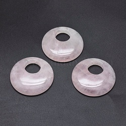 Pendentifs de quartz rose naturel, plat rond, 39.5~40x7~7.5mm, Trou: 14mm