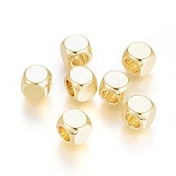 Perline in ottone, placcato di lunga durata, cubo, vero placcato oro 18k, 6x6x6mm, Foro: 3.5 mm