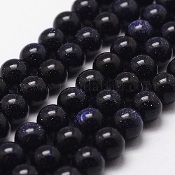 Blue Goldstone Beads Strands, Round, 12mm, Hole: 1mm, about 31pcs/strand, 15 inch