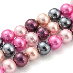 Fili di perline di conchiglia naturale elettrolitici, imitazione perla, tinto, tondo, rosso, 4~4.5mm, Foro: 0.7 mm, circa 93pcs/filo, 15.75 pollice (40 cm)
