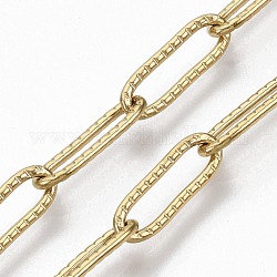 304 Stainless Steel Textured Paperclip Chains, Drawn Elongated Cable Chains, Soldered, Golden, 12x4x1mm, about 39.37 inch(1m)/strand