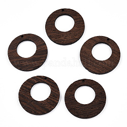Pendenti in legno wengè naturale, undyed, charms cavi piatti rotondi, marrone noce di cocco, 38x3.5mm, Foro: 2 mm