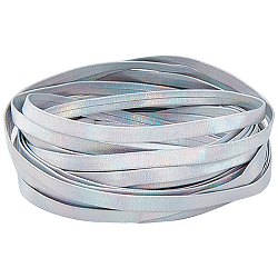 Gorgecraft cordón plano imitación cuero láser 5m, cordón de color del arco iris para la decoración de la ropa, plata, 5x0.8mm, alrededor de 5.47 yarda (5 m) / rollo