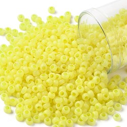 Toho perles de rocaille rondes, Perles de rocaille japonais, mat, (902f) jaune canari nacré mat, 8/0, 3mm, Trou: 1mm, environ 1110 pcs/50 g