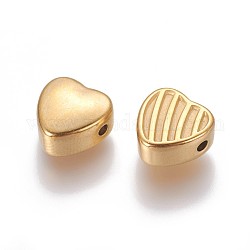 304 perline in acciaio inossidabile, cuore, oro, 10.5x10.5x5.3~5.5mm, Foro: 1.6 mm