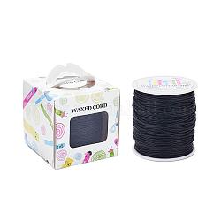Waxed Cotton Cords, Black, 1mm, about 100yards/roll(91.44m/roll), 300 feet/roll