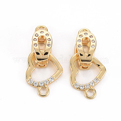 Brass Micro Pave Clear Cubic Zirconia Fold Over Clasps, Nickel Free, Heart, Real 18K Gold Plated, Heart: 11.5x15x1.5mm, Hole: 2mm, Clasp: 14.5x6.5x7mm, hole: 2mm