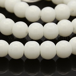 Rotonde perle di vetro fili, bianco, 6mm, Foro: 1 mm, circa 69pcs/filo, 16.1 pollice