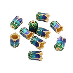 Capuchons de perles en alliage pandahall elite 10pcs, avec l'émail, 5 pétales, fleur, bleu profond du ciel, 11x8mm, Trou: 2mm