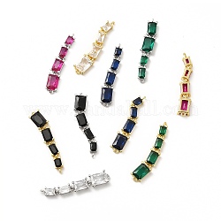 Brass Pave Cubic Zirconia Connector Charms, Cadmium Free & Lead Fre, Four Rectangle Links, Mixed Color, 31x6x3.5mm, Hole: 0.9mm
