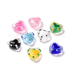Herzperlen aus Glas, mit Emaille, Perle in Perlen, Mischfarbe, 12x11.5~12.5x6.5~7 mm, Bohrung: 0.8~1 mm