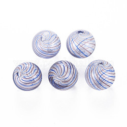 Transparent Handmade Blown Glass Globe Beads, Stripe Pattern, Round, Royal Blue, 13~14.5mm, Hole: 1~2mm