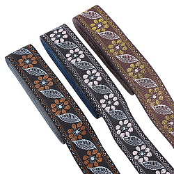 Fingerinspire 11.5 mètre 3 couleurs ruban jacquard garniture ethnique broderie rubans en polyester avec motif fleurs et feuilles 1-1/4