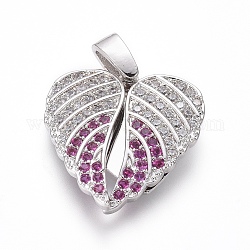 Valentine's Day Brass Micro Pave Cubic Zirconia Openable Pendants, Heart with Wing, Platinum, 19x18.5x2.5mm, Hole: 4x2.5mm