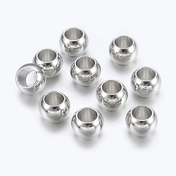 Laiton de platine perles européennes, perles de rondelle avec grand trou , 7x5mm, Trou: 4mm