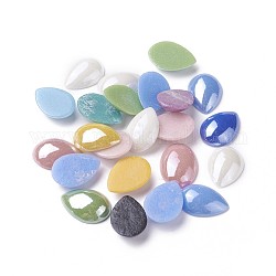 Pearlized Plated Opaque Glass Cabochons, teardrop, Mixed Color, 18x13x5mm