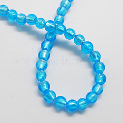 Perles en verre d'argent feuille manuelles, ronde, bleu profond du ciel, 7.5~8.5mm, Trou: 1mm