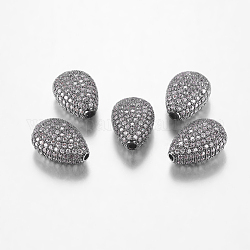Brass Cubic Zirconia Beads, teardrop, Gunmetal, 15x10x7mm, Hole: 1mm